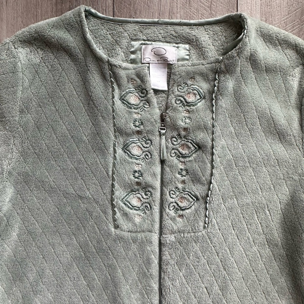 Oscar de La Renta Womens Soft Plush S Long Full Length Zip Robe Green Housecoat